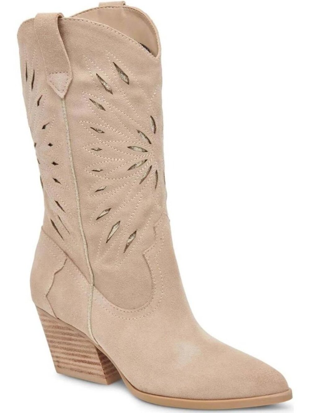 Dolce Vita Tan LOTIS Suede Western Cowboy Boots Gold Sparkle Cutouts 7
